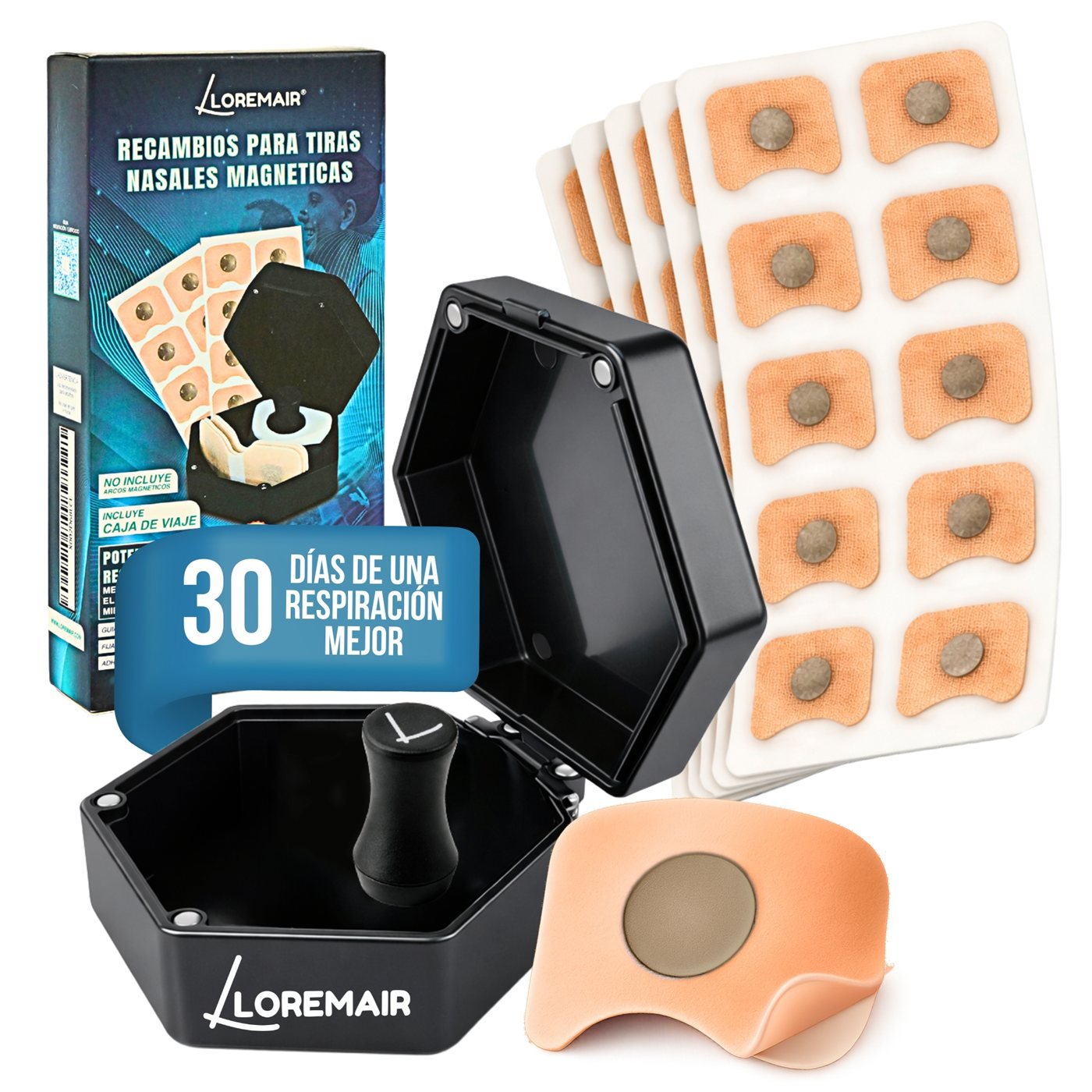 Recambios LOREMAIR 30 días - 60 parches adhesivos, caja de almacenamiento y aplicador